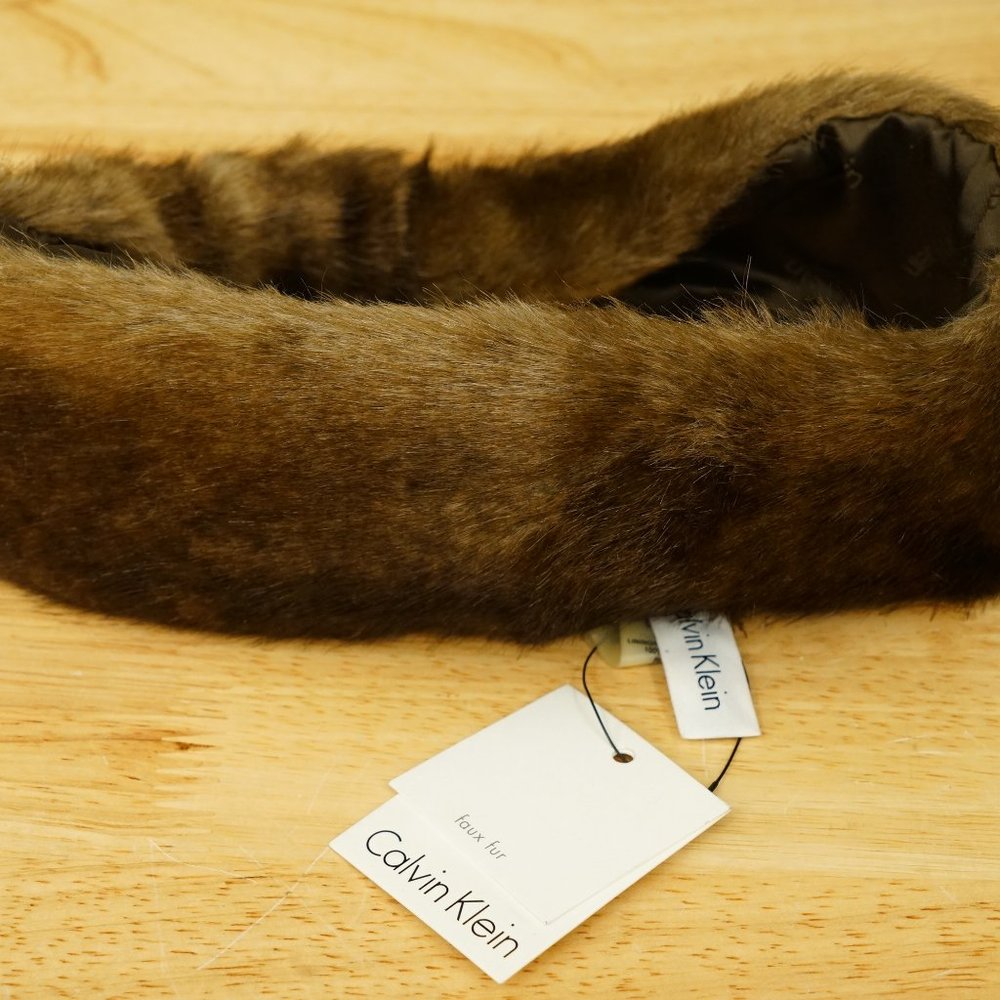 New Calvin Klein Faux Fur Head Wrap Headband Ear Muffs Chocolate Brown